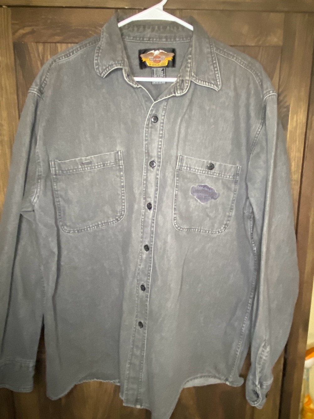VTG Harley-Davidson Gray Washed Button-Up Denim Shirt Jacket